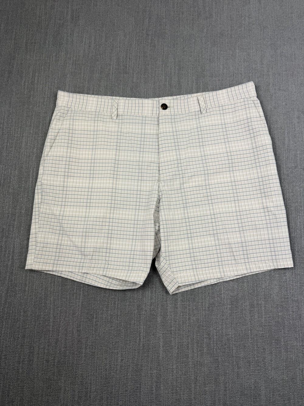 Adidas Golf Plaid Shorts Men’s Size 40 White Blue Performance Flat Front